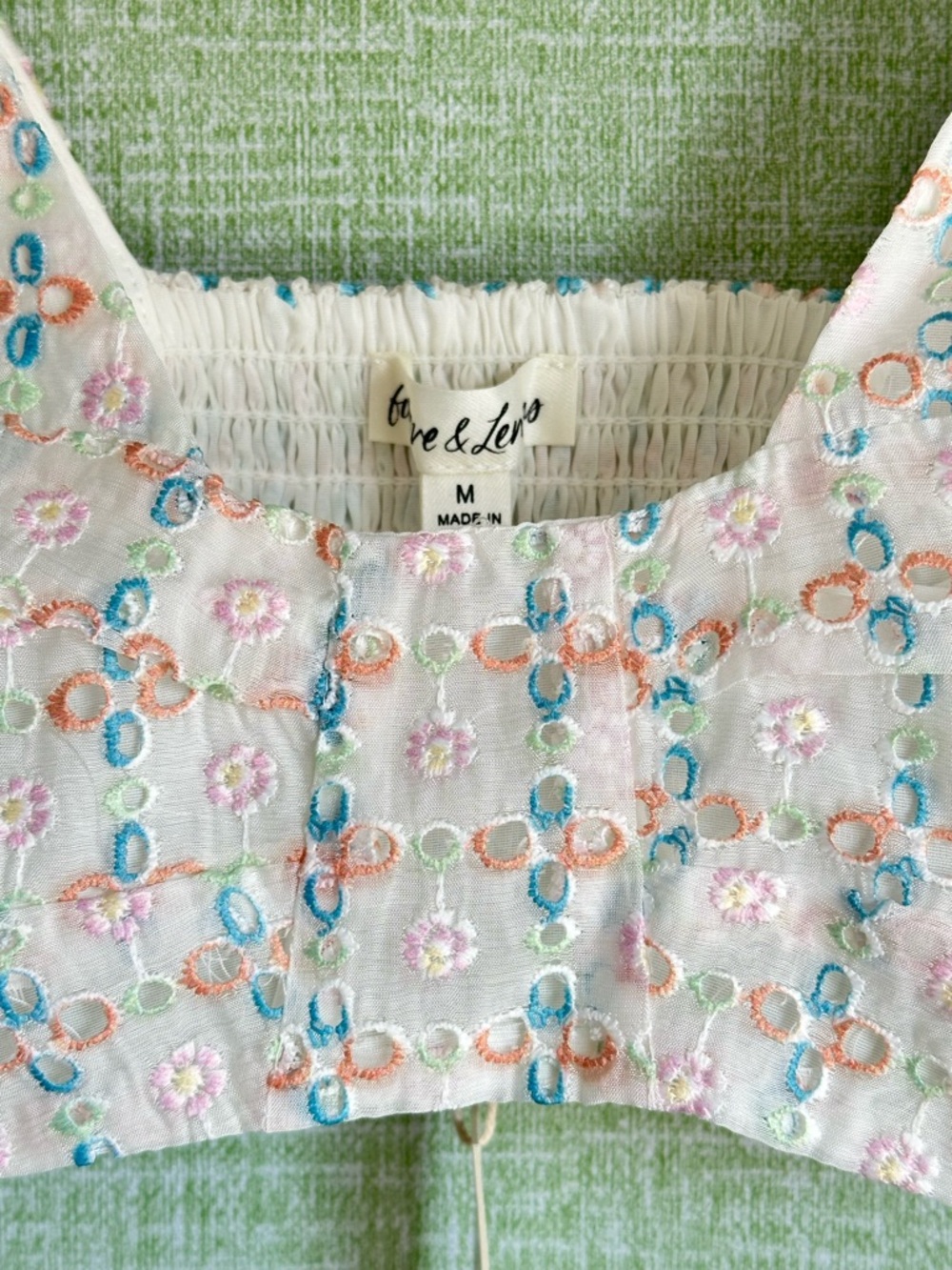For Love & Lemons Denise Pastel + Ivory Eyelet Embroidered Crop Top, NWT, Size M - Picture 5 of 9